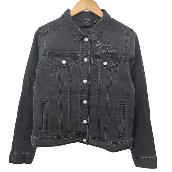 NWT Harley-Davidson® Women's Black Denim Jacket Medium - Picture 2 of 14